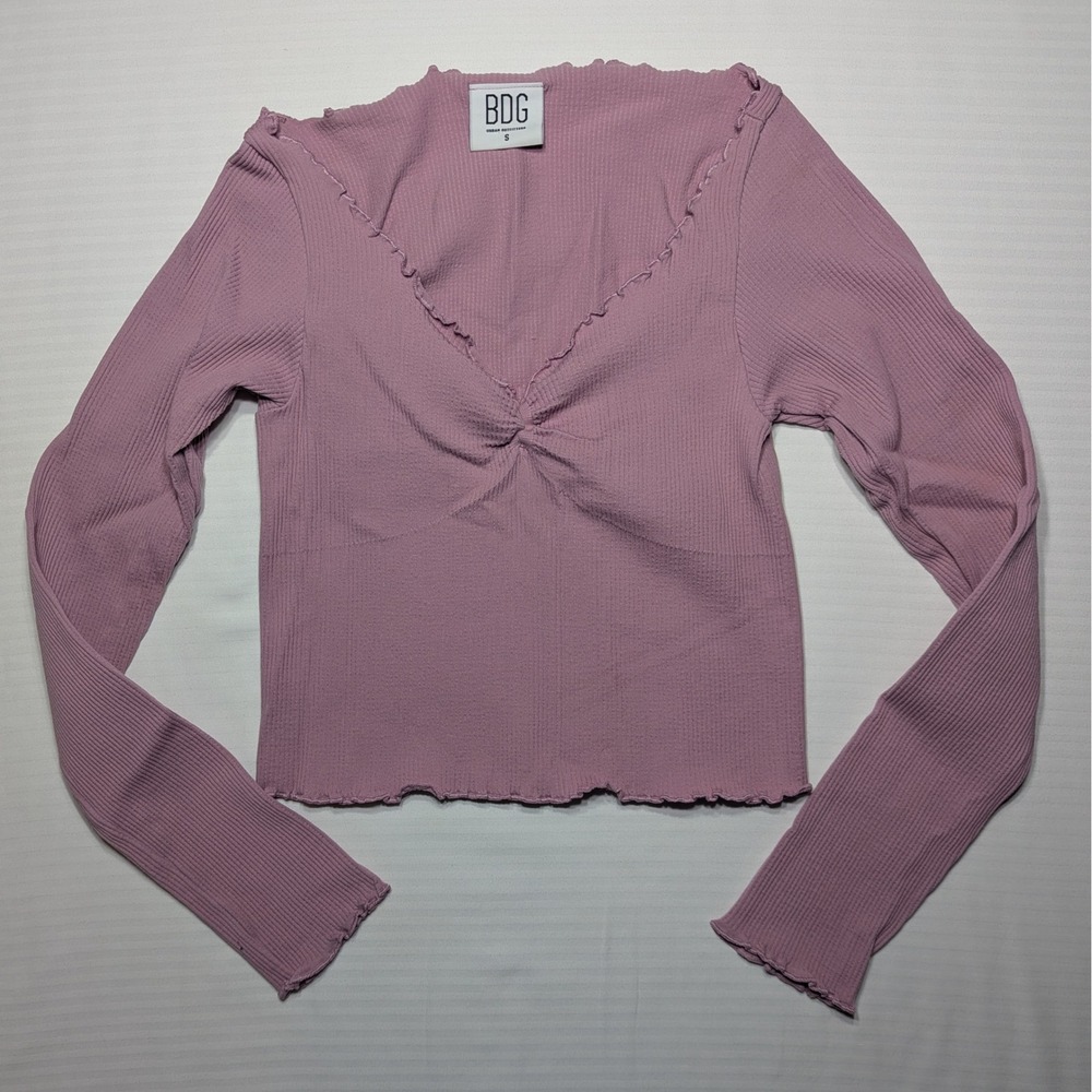 BDG Women‎ S Ribbed Twist Front Crop Top Mauve Lettuce Edge Coquette Soft Girl